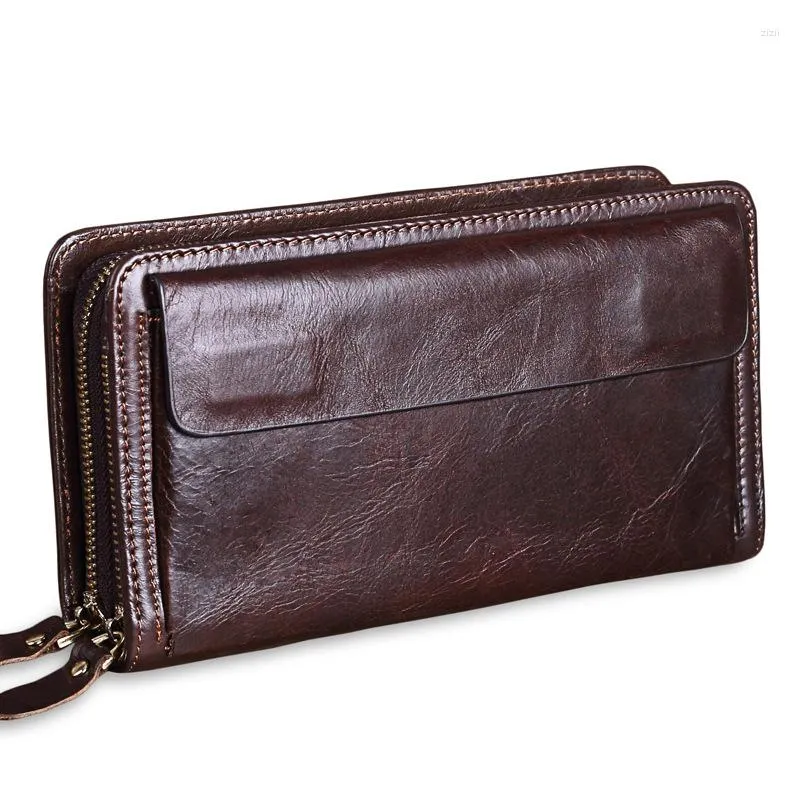 財布の男性と電話バッグのヴィンテージ本革クラッチウォレットの男性財布大容量長い男性のPT1208