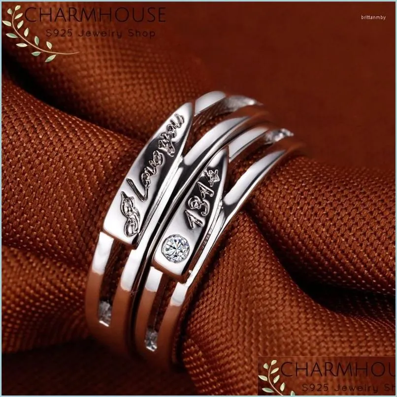 An￩is de casamento Ringos de casamento Charmhouse 1 Par Pure 925 Sier Ring for Man Women 2pcs Conjunto de casais