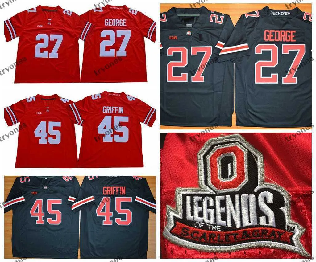 Mens Vintage Ohio State Buckeyes 27 Eddie George 45 Archie Griffin College Football Jerseys Legends Stitched Football Shirt