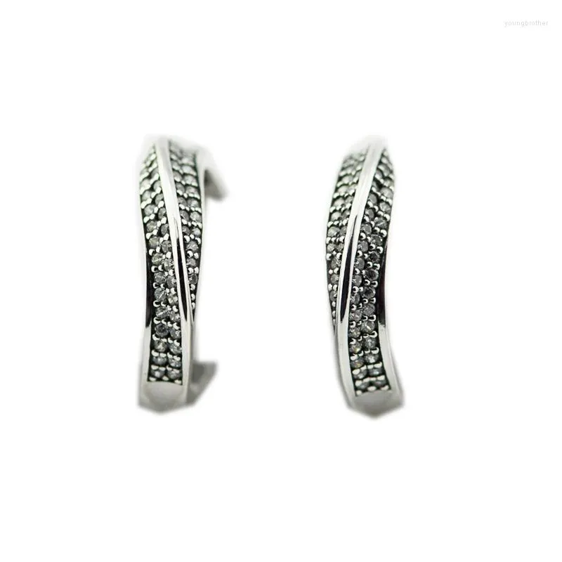 Hoop Earrings Elegant Waves Clear CZ Sterling Silver Jewelry For Woman DIY Wedding Gift Party Make Up Accessories