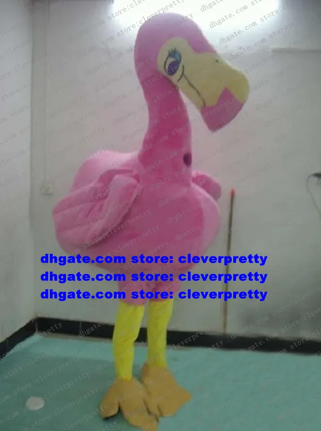 Fato de mascote de avestruz de garça-de-coroa-de-rosa Pássaro Flamingo Turquia Tallstrider Adulto Personagem de desenho animado Terno Templo Feira Família Presentes No.626