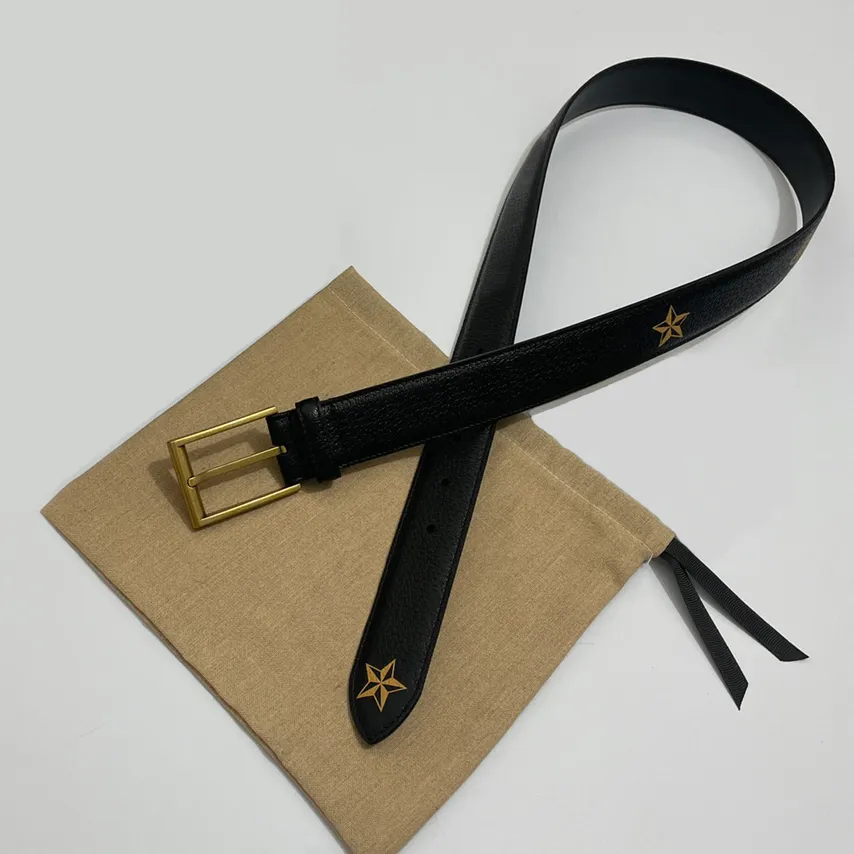 Boucle ardillon dorée ceinture en cuir imprimé étoile noir hommes Gentleman jeans décontractés robe ceintures cadeau réglable unisexe