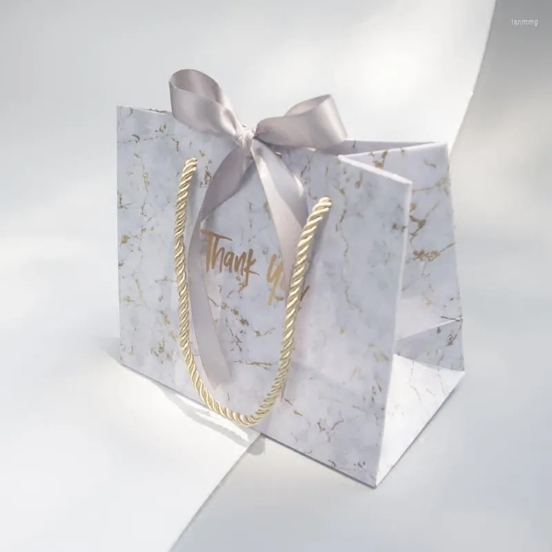 Confezione regalo 12 pezzi/lotto sacchetti di marmo con scatola di nozze a nastro per bomboniere e caramelle per gli ospiti