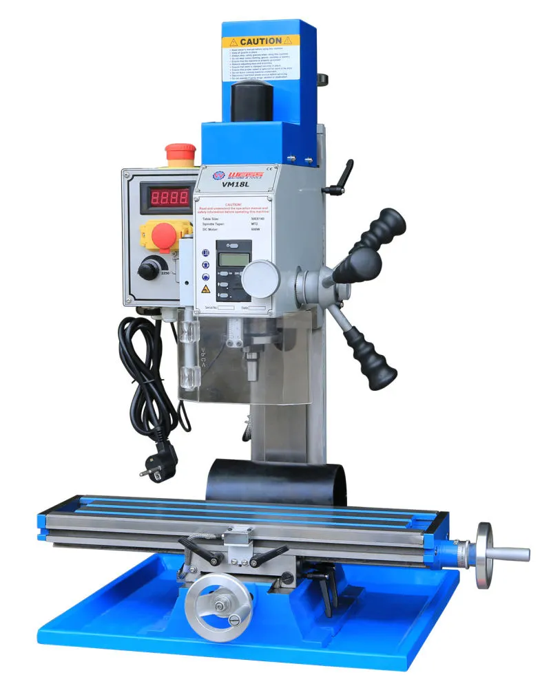 VM18L Benchtop Milling Machine Variable Speed ​​100-2250 RPM 750W Brushless Motor Mini Mill Borr med MT2 R8 SPINDLE