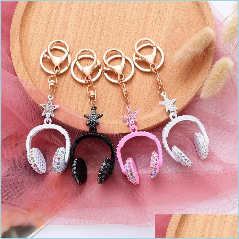 Keychains Lanyards Fashion Men High Quality Car Keychain Diy Alloy Holder Chain Mti-Color Earphone Headphones Headset Bag Pendant Dhfqc