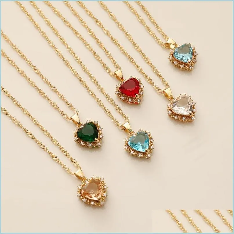 H￤nghalsband zirkon kristallhj￤rta halsband f￶r kvinnor ￤lskar stj￤rna guldkedja koppar charm collier boho smycken g￥vor sl￤pp leverans dhnrw