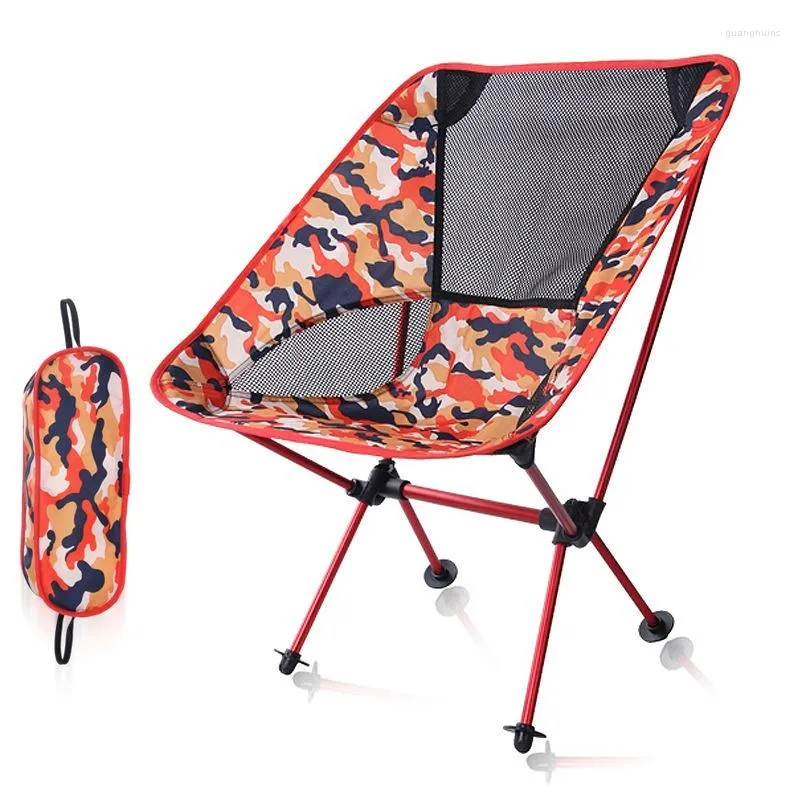 Camp Furniture Outdoor Portable Folding Beach Chair Moon Armchair Camouflage Camping Fishing Chaise Lounge Recliner Accessories