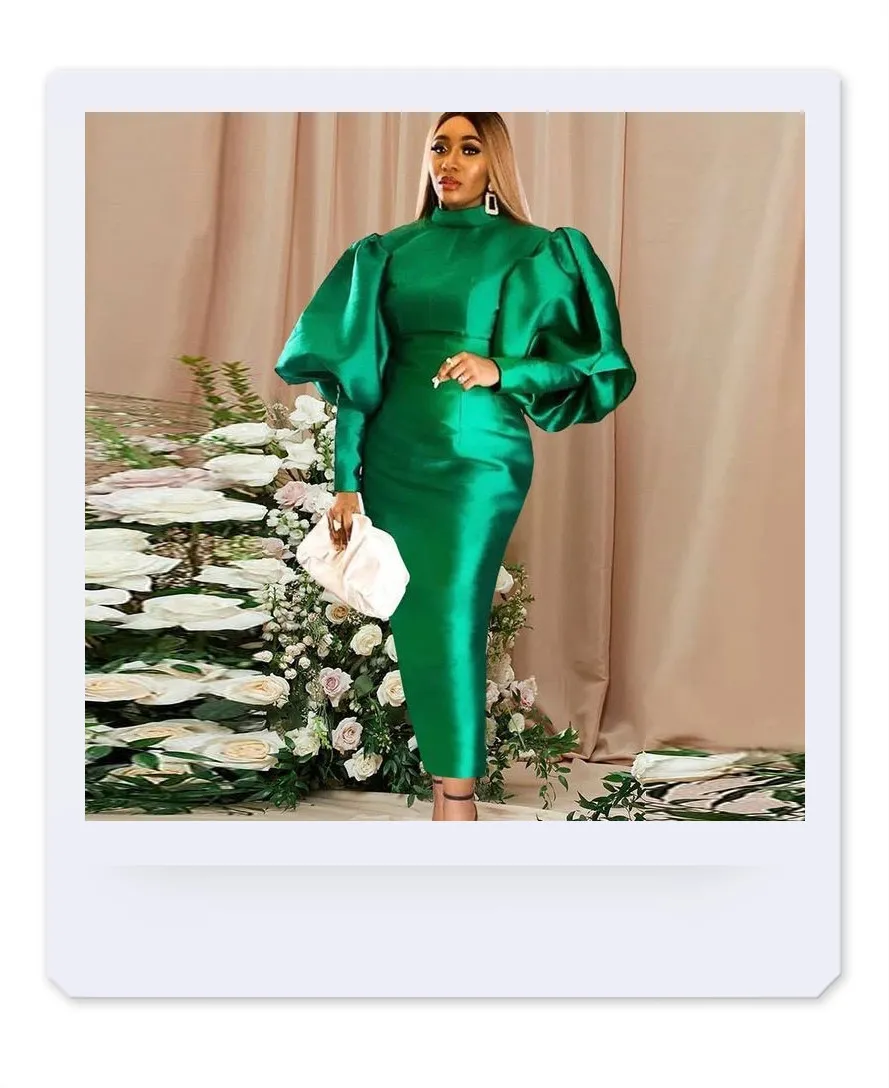Emerald Green Satin Trumpet Evening Dress with 3/4 Long Illusion Sleeves  and Zipper Back from Dhgate Evening Dresses - price 240.85