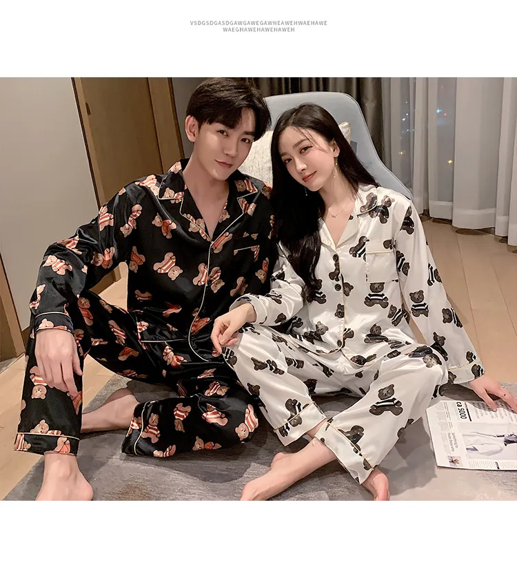 Pyjamas pour femmes,Couple Pyjama ensemble soie Satin Pijamas à manches  longues vêtements de nuit His-and-her maison costume Pyjama Men_h -  Cdiscount Prêt-à-Porter
