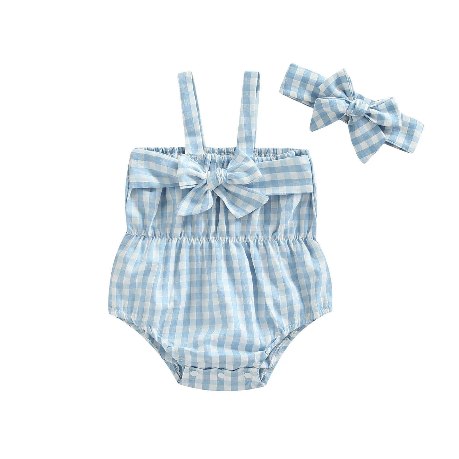 Rompers Summer Baby Girl Clothing Plaid Print Bow Sleeveless Romper Newborn Girls Jumpsuit Spädbarnskläder Outfits J220922