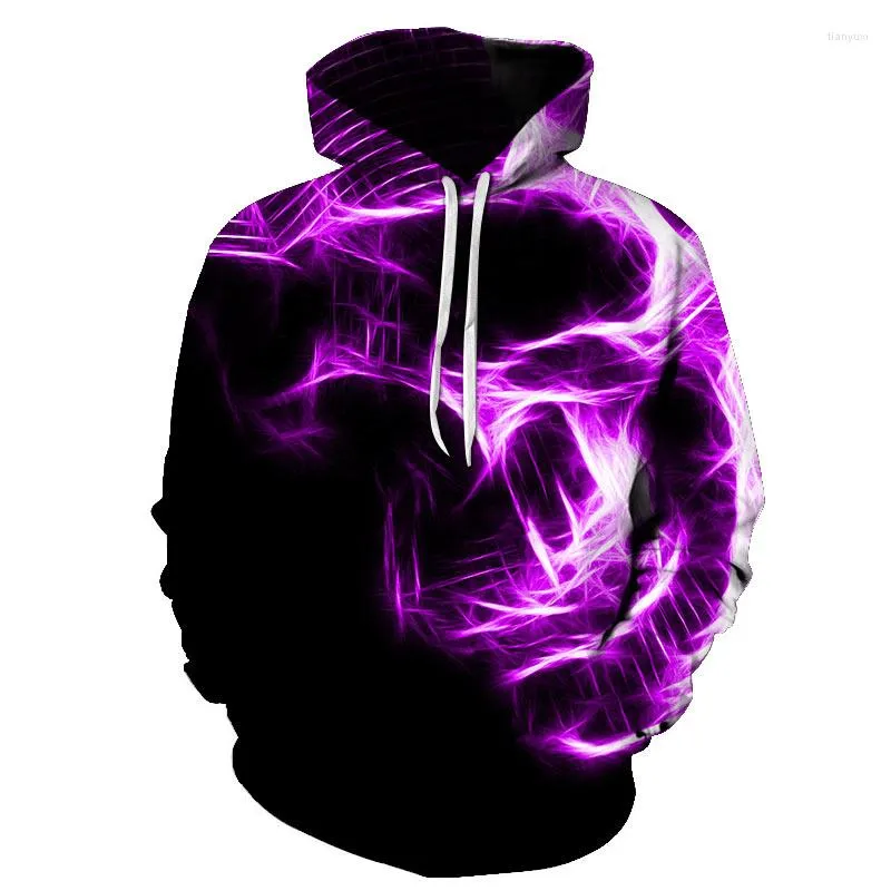 Męskie bluzy męskie drukarnia 3D Purple Flame Skull Bluza Młoda luźna swoboda sportowa wiosenna jesienna odzież uliczna