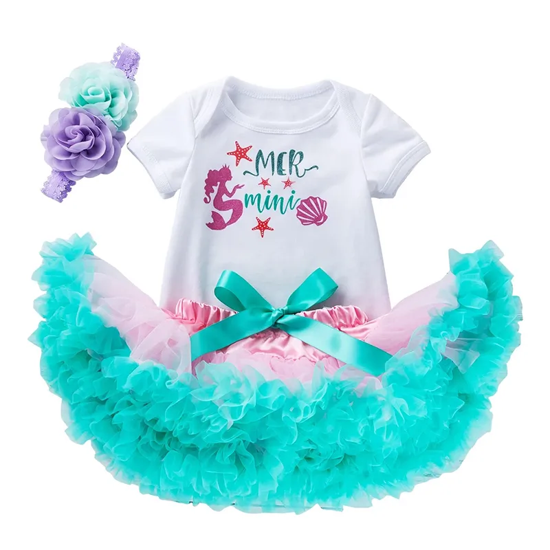 Baby Girl Tulle Romper Dress Suits 3PCS/Set 0-24M Newborn Infant Cartoon Designer Printed Tutu Skirts Cotton Romper Skirt Headband