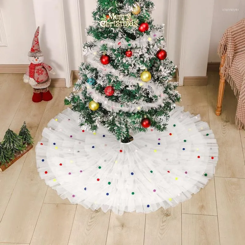 Juldekorationer träd kjol mesh matta för hem xmas år dekor noel förkläde