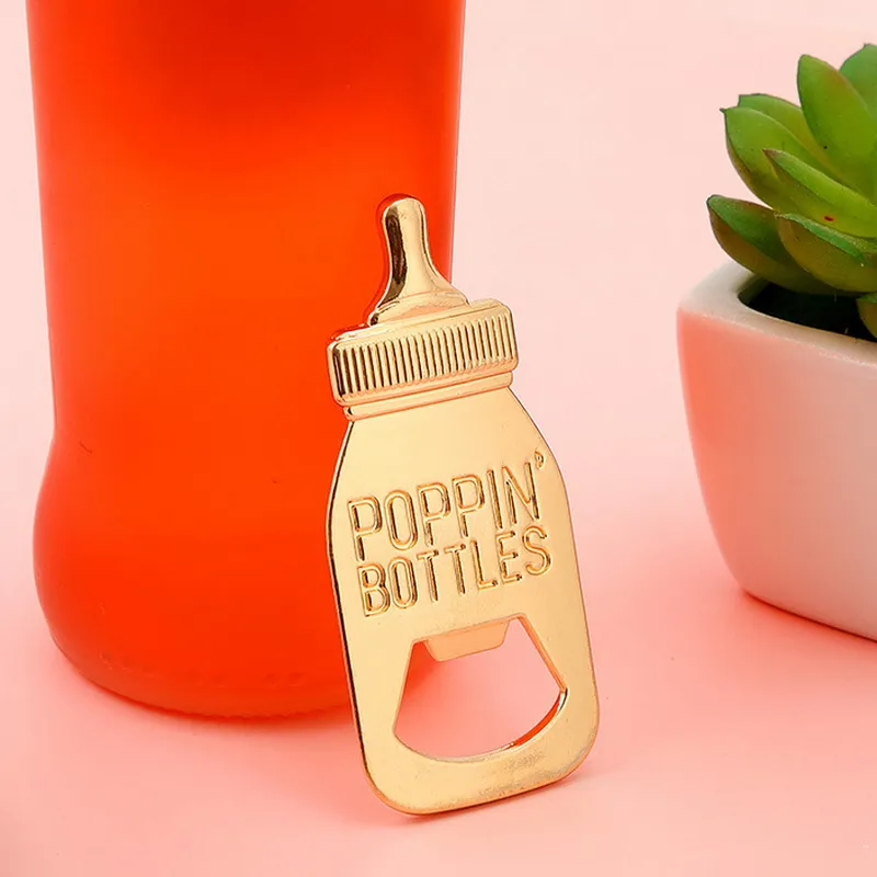 50 шт. Оптовые акции Amazon Продажа детского душа Favors Creative Gold Baby Feeding-Bottle Opener в милой подарочной коробке.