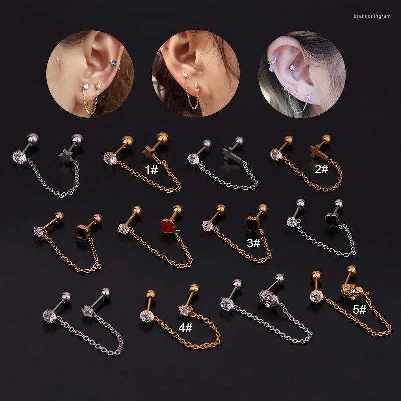 Stud Earrings 1Piece Double Piercing Chain For Women 2022 Fashion Jewelry Star Earring Christmas Gift