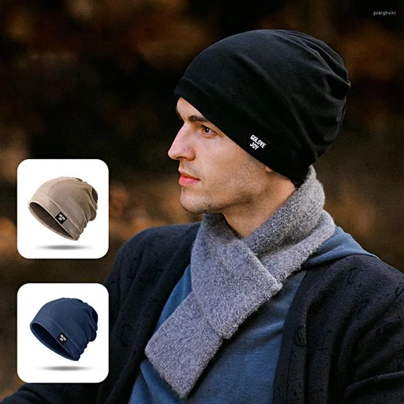 Cycling Caps Men Hat Double Layer Brimless Cap Solid Color Riding Plush Coldproof Autumn Winter High Stretch For Outdoor