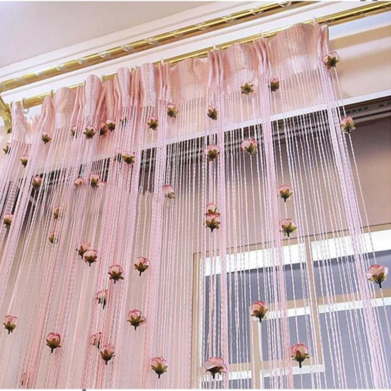 Curtain 1x2m Rose Tassel Silver Line String Valance Living Room Divider Wedding DIY Home Decor Stick Not Included