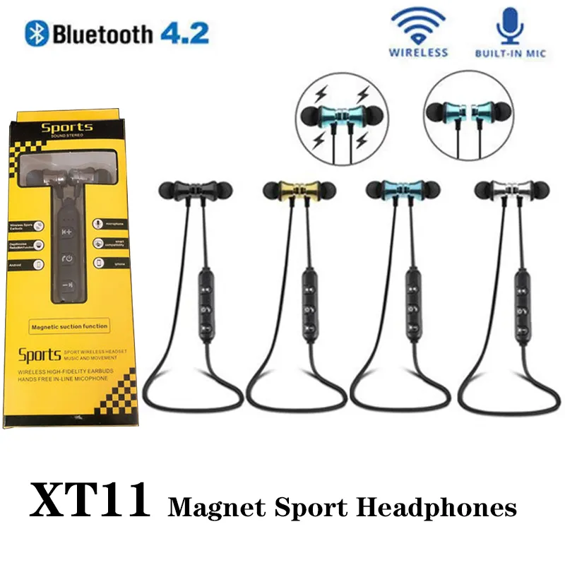 XT11 Wireless Bluetooth hörlurar Magnetiska löpande sportörlurar headset bt 4,2 mic mp3 öronbud med detaljruta