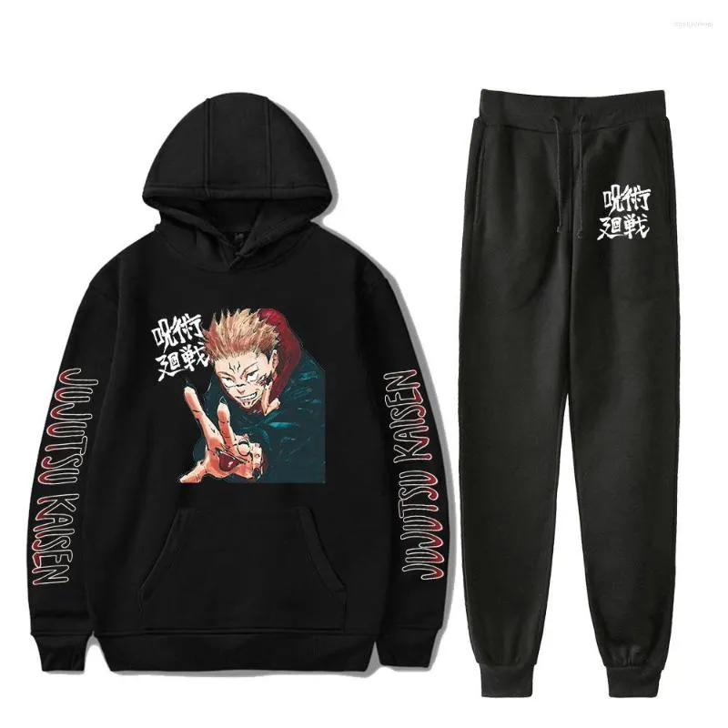 남성용 트랙 슈트 Jujutsu Kaisen Hoodies 스웨트 팬츠 남성/여성을위한 두 조각 세트 트랙 슈트 면화 크기