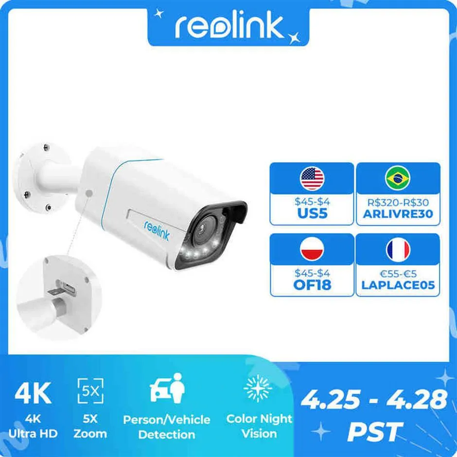 Reolink Smart 4K 8MP Security Camera Poe 5x Optical Zoom 2-Way Audio Spotlight Waterdichte CAM met menselijke autodetectie RLC-811A H2204292886