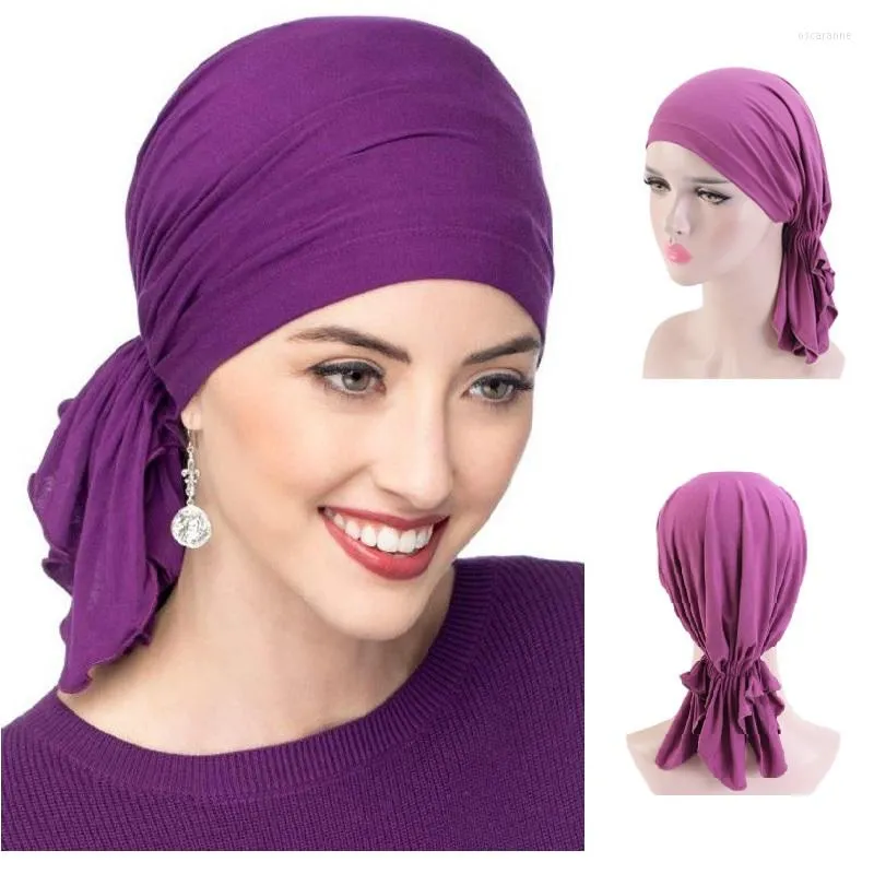 Abbigliamento etnico Musulmano ElasticHijab Berretto da donna Cotone modale Cancro Chemio Caps Testa Turbante Sciarpa Copricapo Strech Bandane di seta Capelli a coda lunga