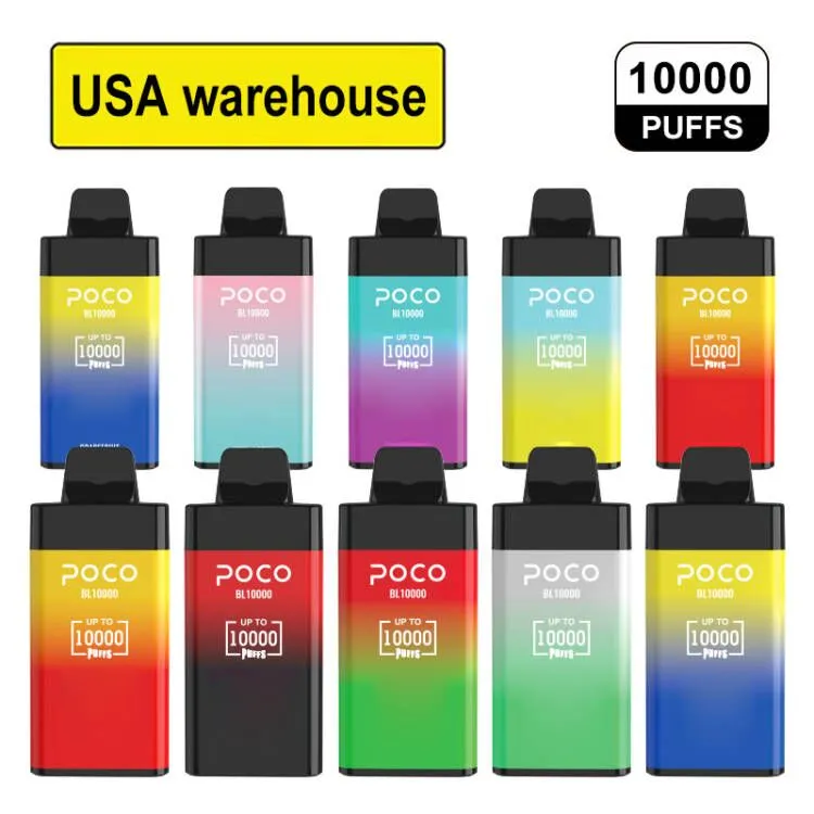 USA Warehouse Original 10000 Puffs Disponible Vape POCO BL10000 Elektronisk cigarettvape penna Uppladdningsbar luftfl￶de justerbar 20 ml 10 f￤rganordning