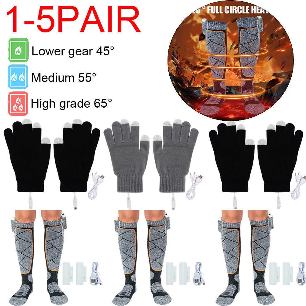 Sports Socks 1-5 Paar Winter Warm Outdoor Sokken Thermische 3 Modi Elastische Comfortabe Waterbestendig Ektrische Warme Sok Verwarming L221026