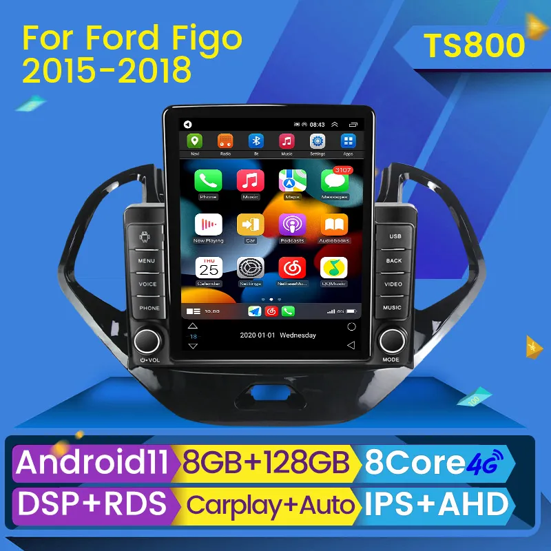 Car DVD GPS 2 DIN Video Palyer Android 11 Autoradio для Ford Figo 2015-2018 Stereo Ontvanger Radio Auto Stereo Multimedia CarPlay