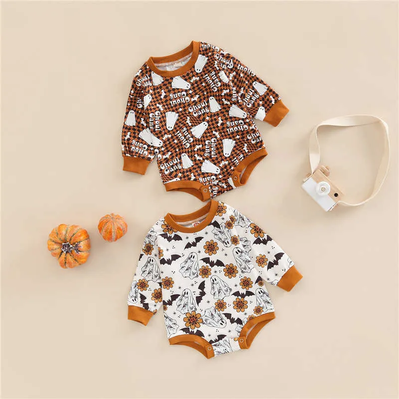 Rompers Halloween Baby Girl Long Sleeve Jumpsuit Boy Autumn Girls Newborn Clothes Floral Ghost Printed J220922