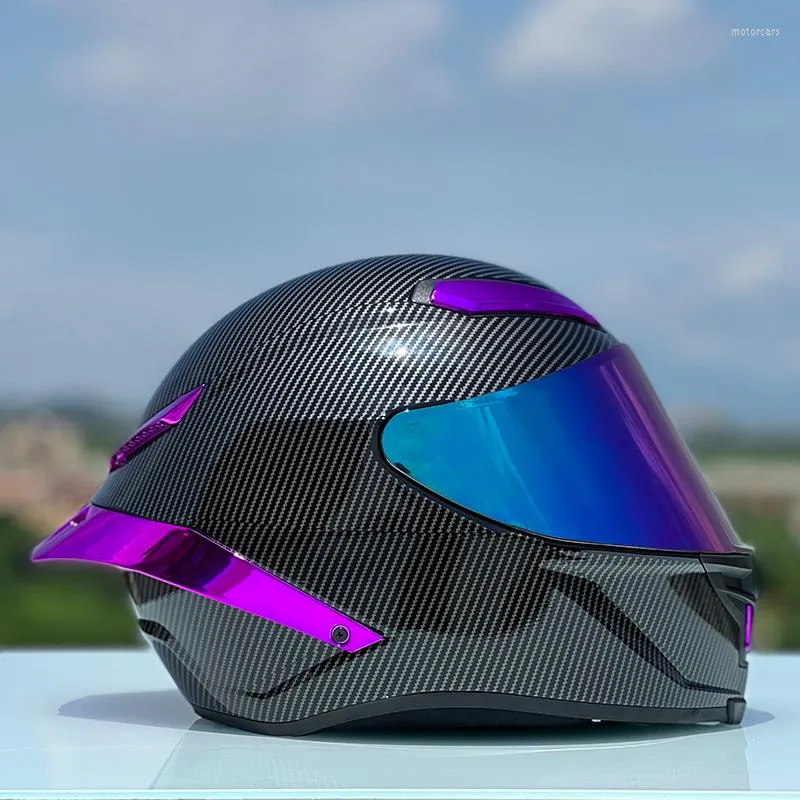 Caschi Moto Donna Casco Integrale In Fibra Di Carbonio Viola Da Corsa Con  Grande Spoiler Capacete Casque Approvato DOT
