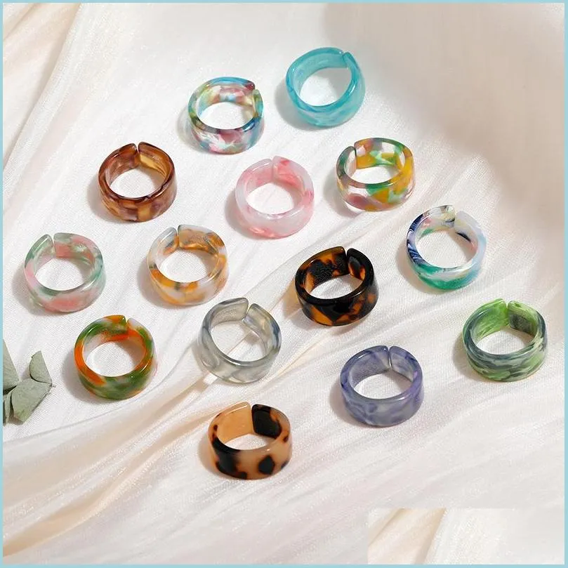 Pierścienie zespołowe Korea Chic Transparent Pierścień Estetyczny Colorf Minimalistyczny akryl żywicy cienkie pierścienie dla kobiet prezenty na imprezę biżuterii upuść dhqii