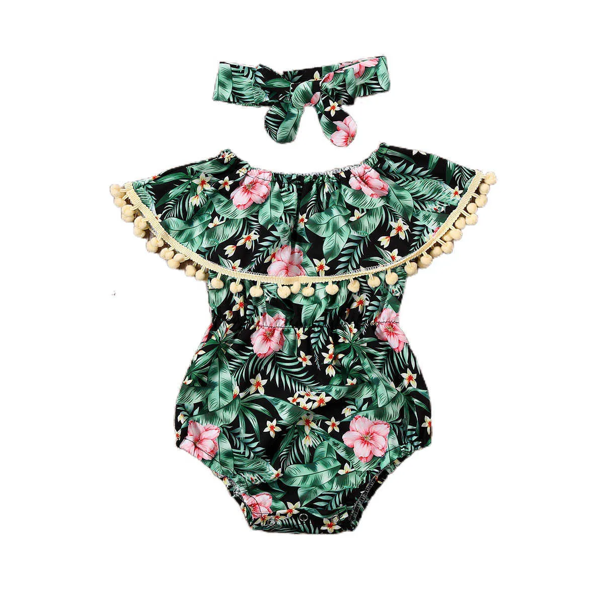 Rompers Wholesale Baby Summer Clothes Newborn Girl Tassels Lemonfloral Print Romper Jumpsuit Pannband Set J220922