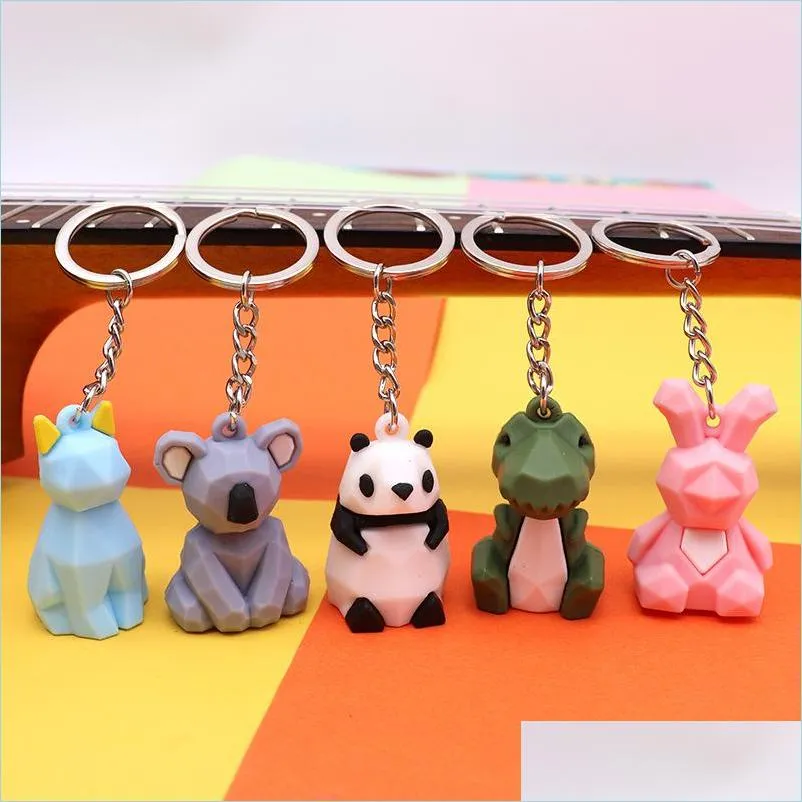 Llaveros Lanyards Creativo Dibujos animados Geométrico Facetado Dinosaurio Panda Llavero Pareja Coche Llavero Llavero Mochila Baratija Hangin Dhx0U