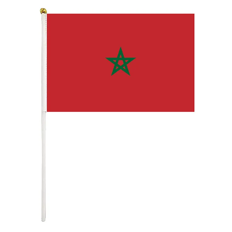Флаг марокко размахивания рукой 14x21см премиум -полиэфирный мини -катар -катар -катар -катар -флаг -флаг с пластиковым флагштоком
