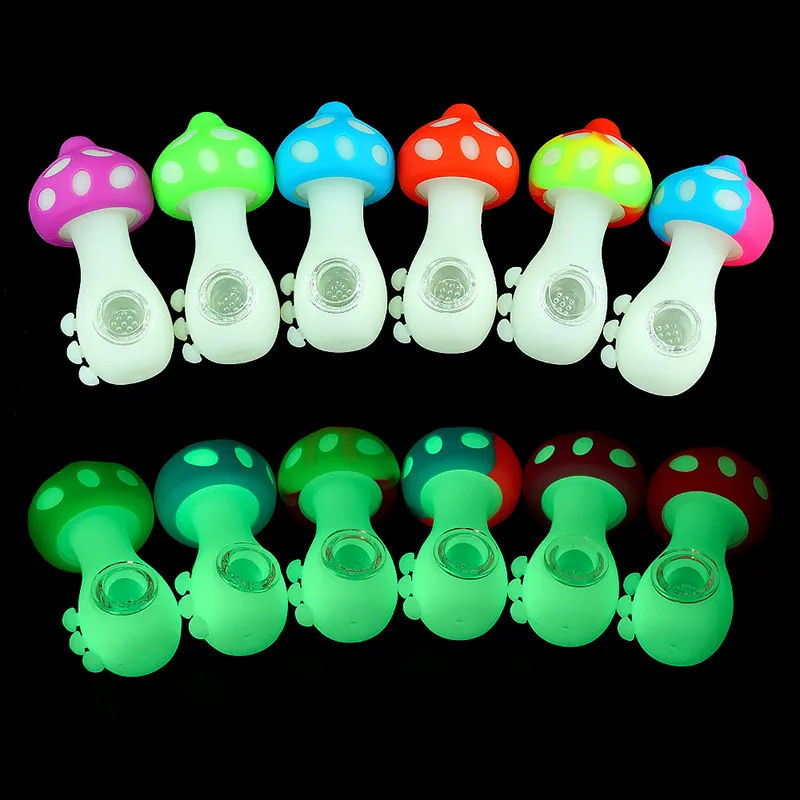 Pipes à main de champignon de 4.3 pouces avec bol en verre brillent dans la couleur foncée de qualité alimentaire Unique Silicone Tabac Cuillère Pipe Dab Rig Bongs D'eau