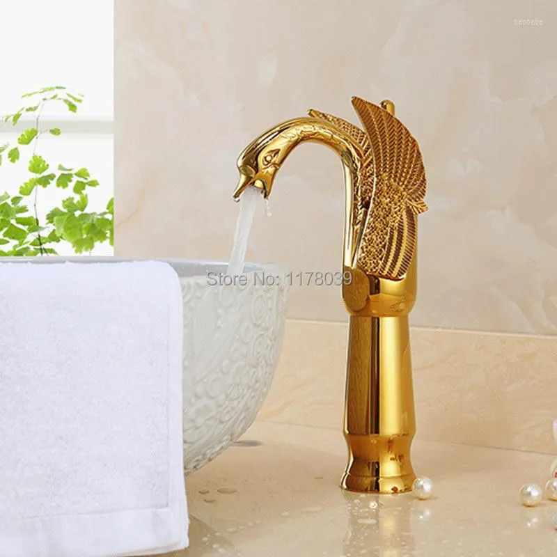 Grifos de lavabo de baño Grifo de oro de estilo europeo de calidad de lujo Cisne antiguo elevado Latón vintage J16941