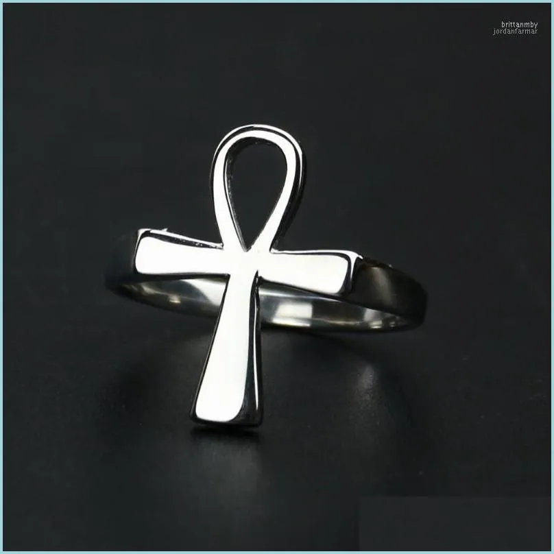 Anillos de boda Anillos de boda de acero inoxidable Ankh étnico Cruz egipcia Anillo Hombres Tono dorado Clave de la vida Eterna Anka Amet Lucky Male J Dhq5D