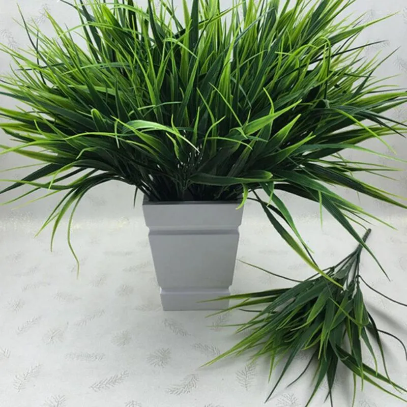 Fleurs décoratives herbe verte plantes artificielles pour magasin de ménage en plastique Dest décoration rustique plante de trèfle 7 fourches