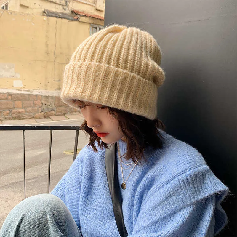 Beanie/Skull Caps 2020 Women Hat Sticked Winter Warm Cap Female Hip Hop Hope Color Cotton Knitting Muts Cracked grov ull Multicolor Big Hat T221020