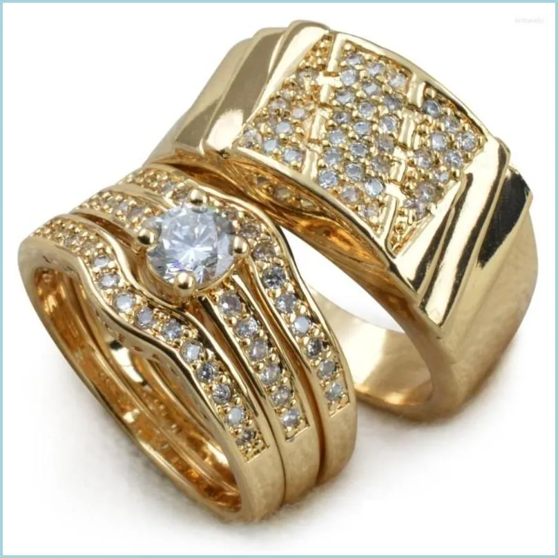 Anéis de casamento Anéis de casamento Conjunto de ouro homem homem Mulher Ring Band R211 179 Tamanho 915 610 Drop Delivery 2022 Jóias DHLM6