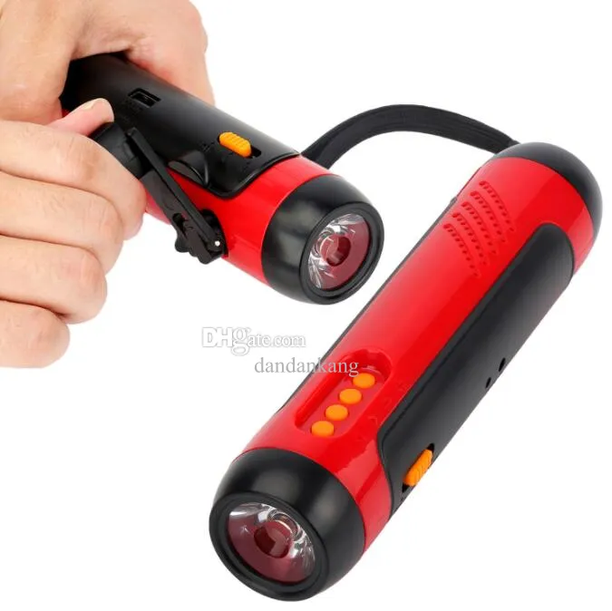 Noodhand Hand Crank Flashlight Radio Zelf aangedreven AM/FM Weather Report Radio Outdoor Survival SOS Alarm Lights Wind Power Bank Torch