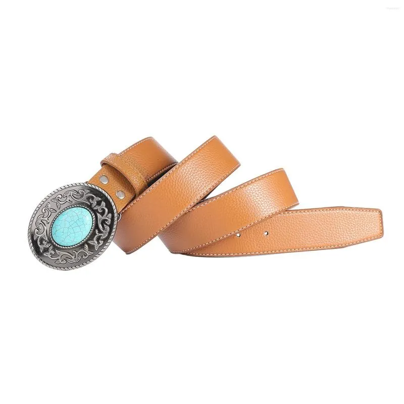 Belts Classic Leather Belt For Men Casual Jeans Pants With Turquoise Buckle Waist Strap Waistband Adjustable Western
