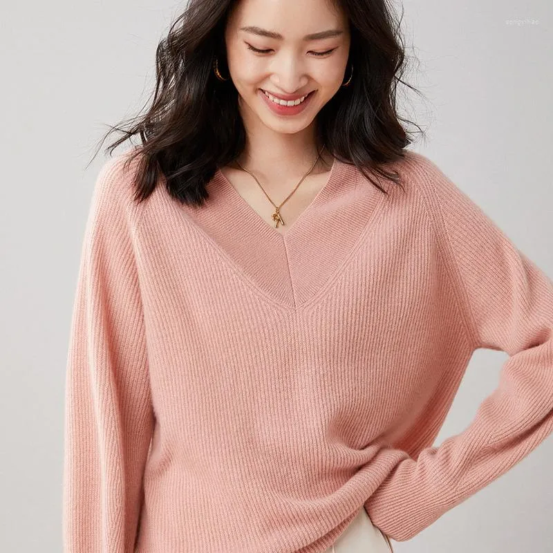 Swetery kobiet 2022 Autumn/Zima Kobiety Pure Cashmere Sweater Knitted Pullovers V-dół luźne płaszcz damski miękki ciepło