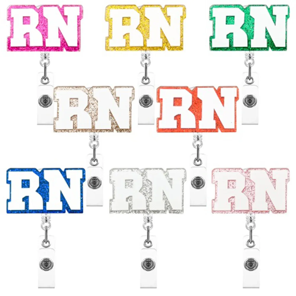 10 ピース/ロットカスタムキーリング多色グリッター RN アクリル格納式医療バッジホルダーヨーヨープルリール医師 ID ネームカードギフト用