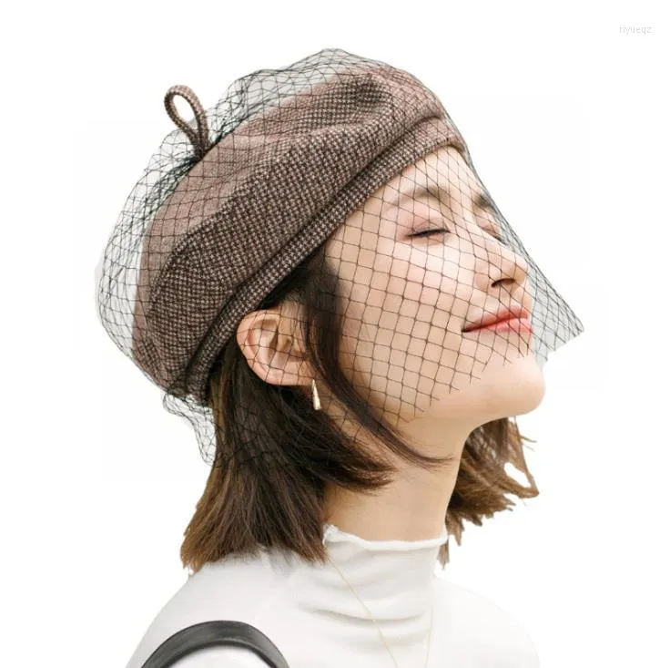 Berets Japanische Stil Lady Elegantes Gesichtsbeuchen-Kürbis-Spitzen Beret Winter Koreanisch hochwertige Vintage Plaid Maler Hut