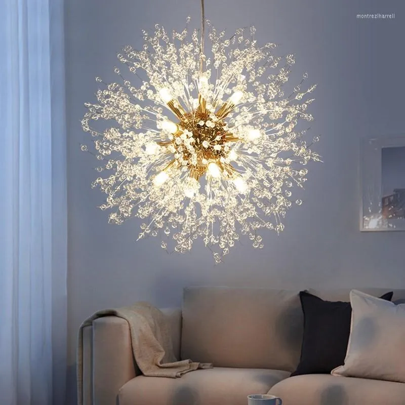 Lampade a sospensione Simig Lighting Modern Luxury Crystal Flower Firefly Light Romantic Accogliente lampadario da sposa con dente di leone