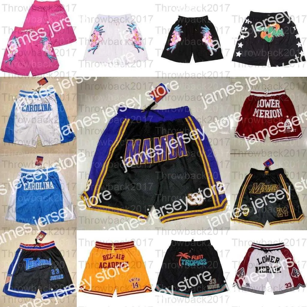 Shorts de basquete NCAA Basketball Short Hip Pop Summer Running Sports Pant com bolso Zipper Sweatpants Blue White Black Mens Stitched Mamba Pink Pocket