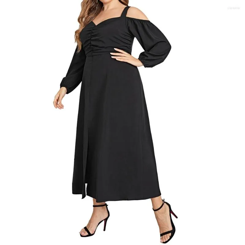 Vestidos de tamanho plus size ladies moda tira do ombro de banquete elegante e longa noite de fenda solta