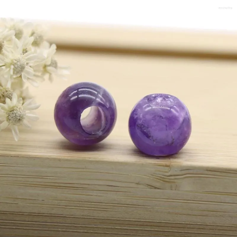 Perles 2 pièces pendentif en pierre naturelle ronde cristal violet grand trou perle en vrac charme pour bijoux collier à faire soi-même Bracelet boucle d'oreille faisant