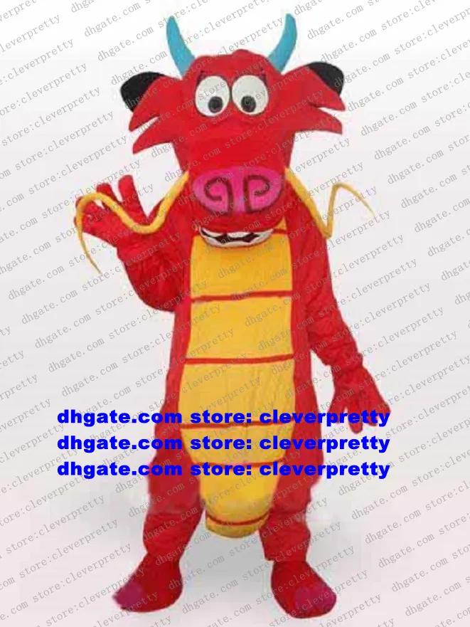 Rouge Mushu Dragon Dinosaure Dino Loong Mascotte Costume Mascotte Adulte Personnage De Dessin Animé Costume Costume Scenic Spot Manners Cérémonie No.238